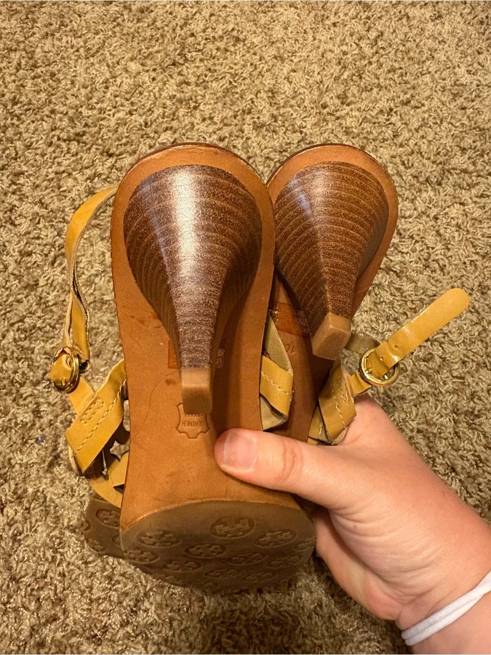 Tory Burch Holly Miller Leather Logo Kitten Heel Sandals